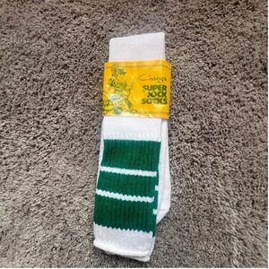 Vintage Caseys Super Jock Socks Nelson White Green Striped Tube Mens 9-15 USA